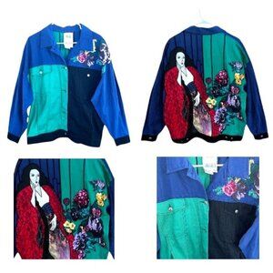 Vintage Together Modigliani Patchwork Floral Artsy Abstract Denim Jacket Large